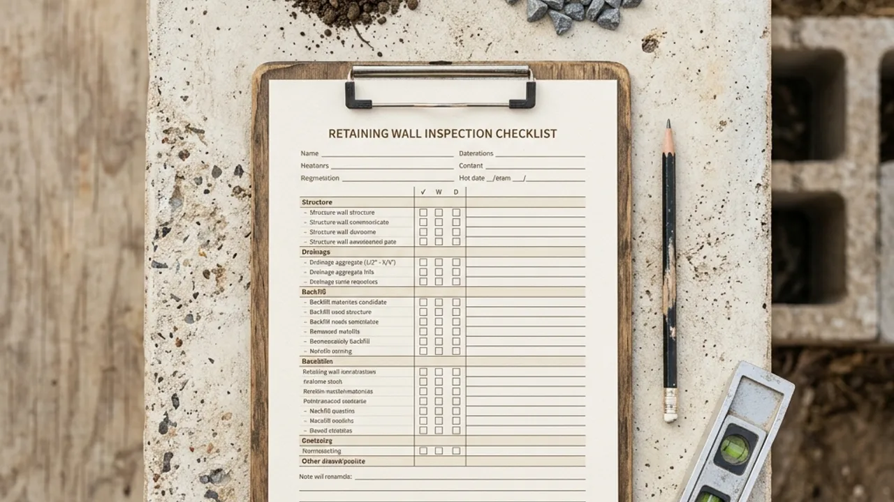 Retaining wall inspection checklist with site samples