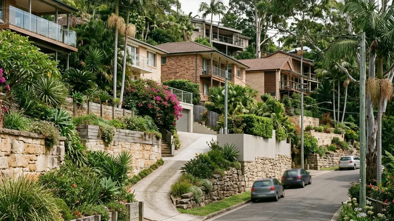 Residential slope relevant to retaining walls in Indooroopilly