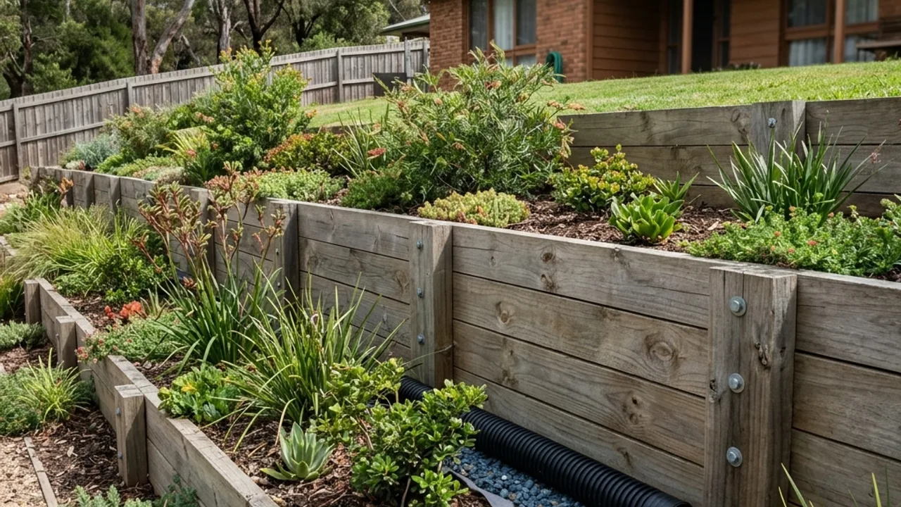 Timber Sleeper Retaining Walls on a residential sloping site